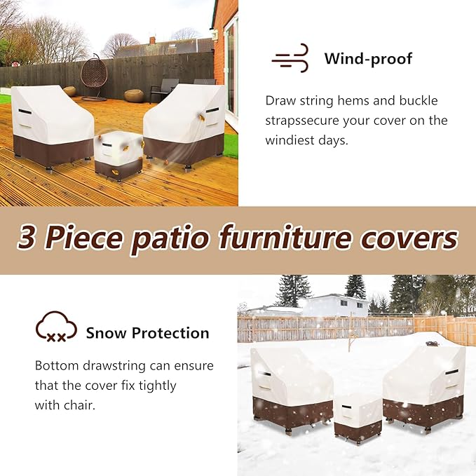 3 Pieces Patio Adirondack Chair Sets Covers,600D Waterproof Heavy Duty Patio Furniture Cover,Includes 2 Outdoor Adirondack Chair Covers and 1 Patio Side Table Cover,Beige&Brown