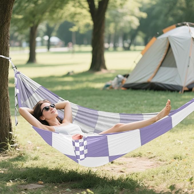 Purple and White American Plaid 330lb Capacity Outdoor Hammocks Tree Hammock for Indoor Outdoor Patio hamaca para Camping 0 a 24 Meses