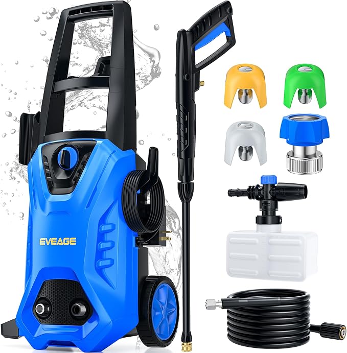 EVEAGE Electric Pressure Washer, 4200 PSI 2.8 GPM Power Washer with 1000ML Foam Cannon, 3 Pressure Nozzles, for Car/Fences/Driveway/Home/Patio Cleaning