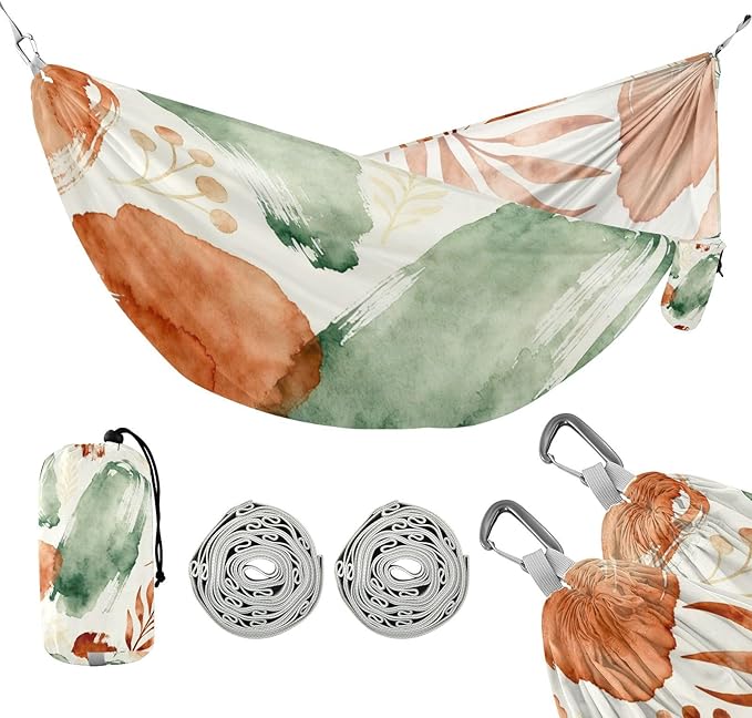 Autumn Watercolor Pattern Hammocks with Hanging Rope Tree Hammock for Outside Patio Backyard Poolside