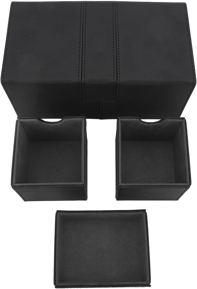SUNGOOYUE Card Deck Box, PU Leather Game Card Storage Box with 3 Drawers and Magnetic Closure, for Holding Over 200 Cards Sports Cards (Black)