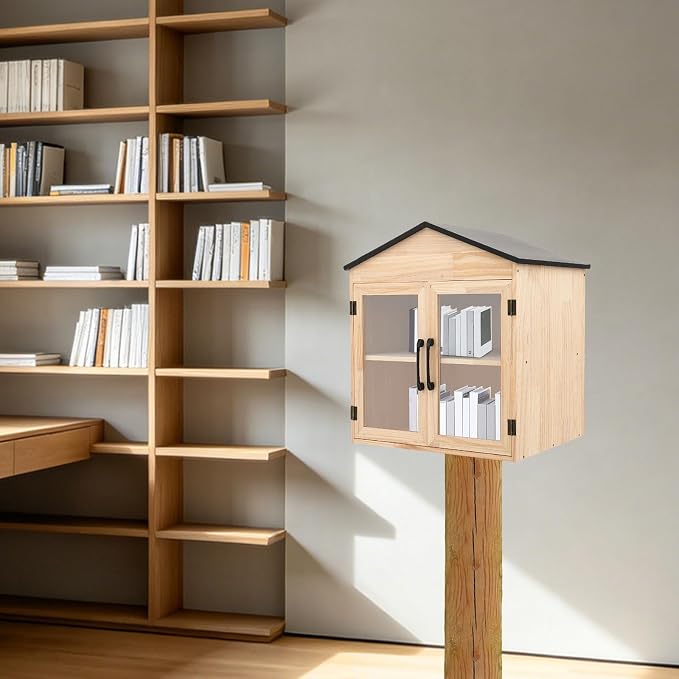 Library Book Exchange Box Weatherproof Wood Cabinet for DIY Outdoor Indoor Book Storage,Literature Exchange Box for Community,Schools & Neighborhood Sharing (TypeC)