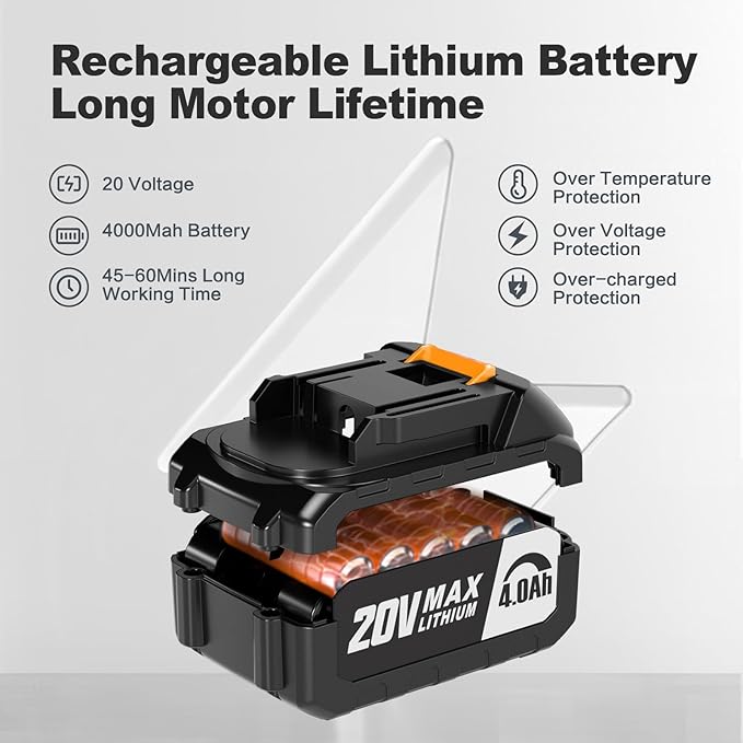 12" Electric Chainsaw Cordless, 20V Battery Powered Cordless Chain Saw, Chainsaw with 4.0Ah Lithium ion Battery and Charger