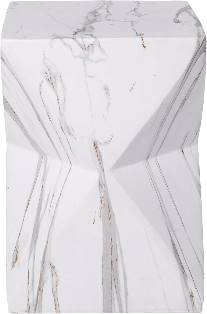 Christopher Knight Home 18.5 Inch Modern Geometric MGO Side Table Hourglass Accent End Table Faux Marble Look Indoor Outdoor Patio Living Room Bedroom
