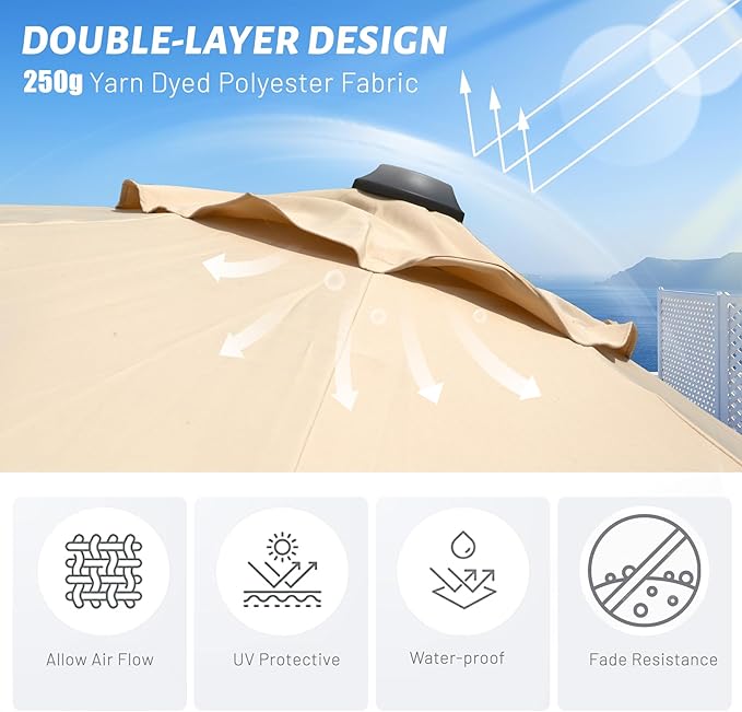 Domi 10FT Cantilever Patio Umbrella, Aluminum Windproof Outdoor Umbrella with 360°Rotation, Round Offset Sun Shade Umbrella for Outside Deck Backyard Garden Pool, Beige