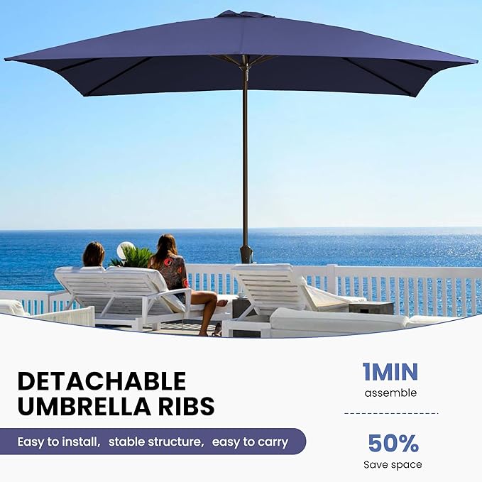 Ayge 8x10FT Large Rectangular Patio Umbrella Outdoor Table Umbrella w/Crank Rectangle Market Umbrella UV Protection for Garden, Deck,Lawn,Yard & Pool, Navy blue