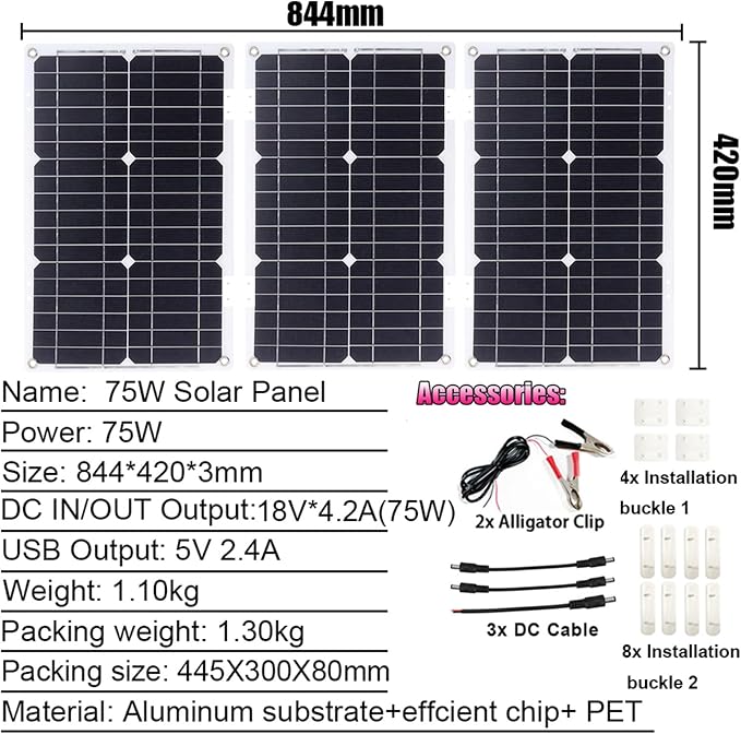 6000W Solar Generator Kit - 12V to 110V/220V Inverter, 75W Foldable Solar Panel with 4 USB Ports, 50A Controller, Portable Off-Grid Power System for Home & Outdoor Use (Yellow)