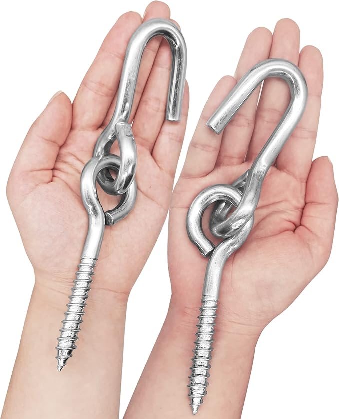 Hammock Hooks & Hangers,2 Packs,Galvanized,Heavy Duty Anti-Rust Steel Accessories,Eye Bolt Screws Hanging Kit Hardware for Trees,Yoga Hammocks,Swing,Hammock Chair,Indoor,Outdoor