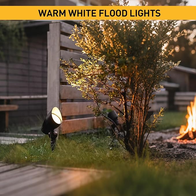 GOLDEN STAR Low Voltage Landscape Lights - 5W 400LM High-Intensity Spotlights, 12V AC Cast Aluminum Flood Lights, 2700K Warm White, Replaceable MR16 LED Bulb, with Corrosion-Proof Stakes