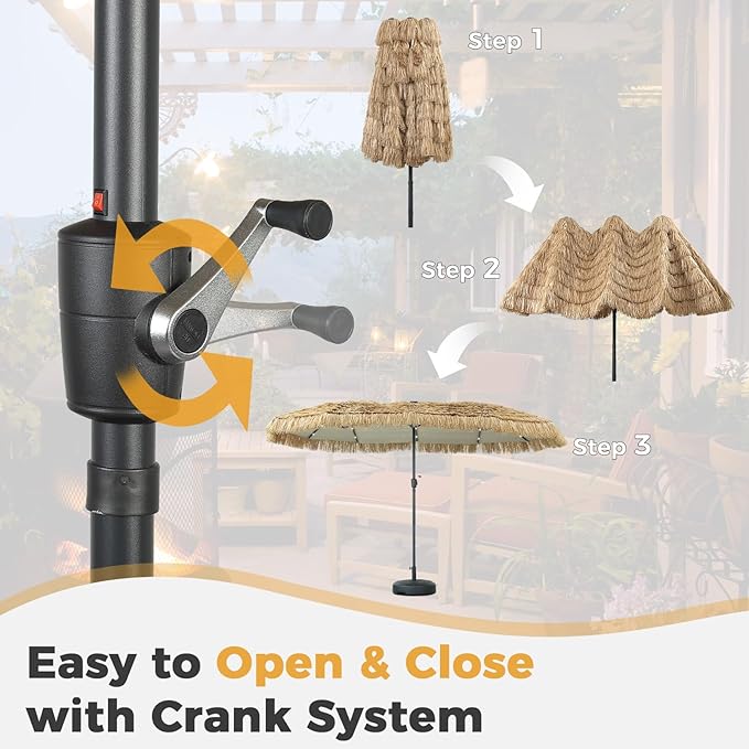 GDY 13/15 FT Tiki Outdoor Umbrella Patio Table Umbrella(Optional with Light or Base), Market Umbrella, with Crank for Garden, Lawn, Deck, Backyard & Pool