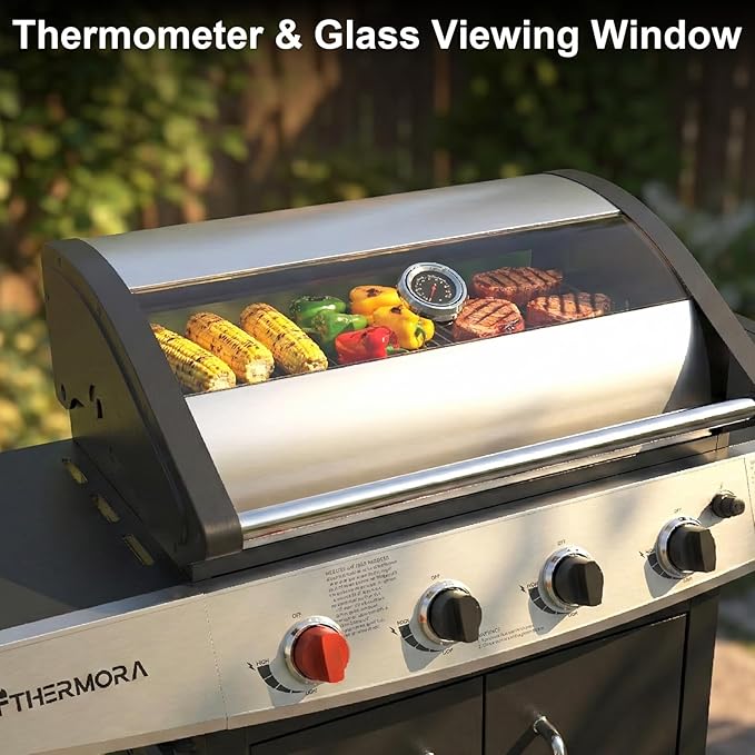 5 Burners Propane Gas Outdoor Grill 62000 BTU, 645 Sq.in, Side Burner, Porcelain-Enameled Grates, Stainless Steel Propane Grill Outdoor Cooking, Patio Garden Family Barbecues Party (5 Burners)