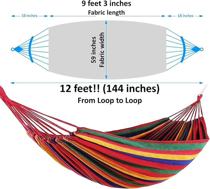 XL Double Brazilian Hammock 260x150cm - Soft Cotton Fabric for 2 People - Ideal for Backyard, Patio, Porch - Indoor/Outdoor Swing Bed with 2 Hanging Ropes Red