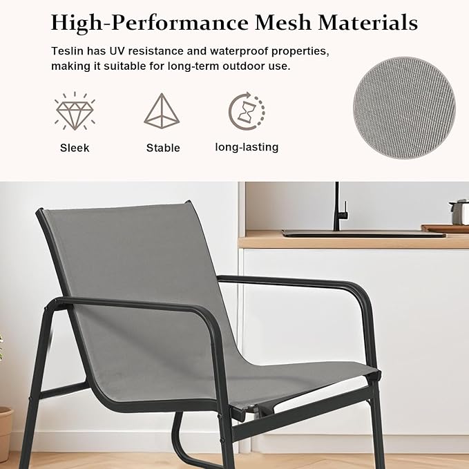 4-Piece Patio Furniture Set, Outdoor Textilene Conversation Set with Chairs & Loveseat, with Coffee Table for Garden, Balcony, Poolside, Backyard, Water-Resistant & UV-Resistant（Grey）