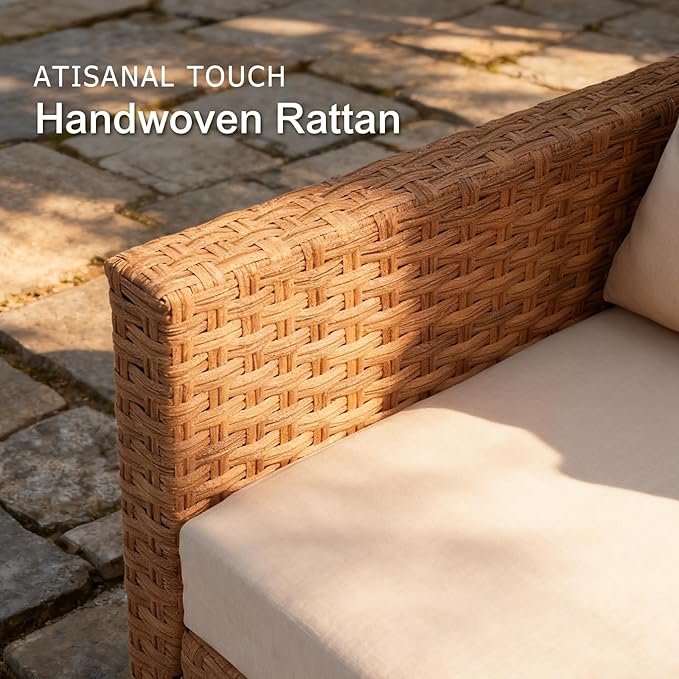 SUNSITT Patio Swivel Rocker Chair, Wicker Swivel Chairs Outdoor Seating Furniture with Thick Comfy Cushions, for Porch, Balcony, Deck, Natural Rattan Color