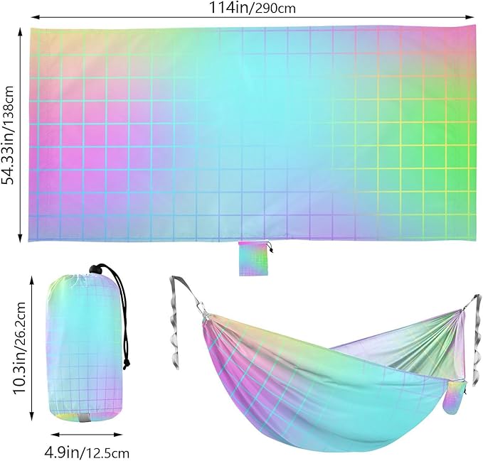 Colorful Laser Design Squares 330lb Capacity Camping Hammock with Hanging Rope Cloth Hammock for Camping Travel Accessories hamacas para adultos