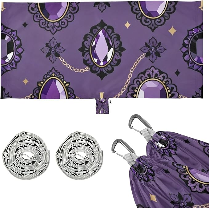 Purple Gem & Cross Pattern Outdoor Hammocks with Tree Straps Cloth Hammock for Camping Travel Accessories