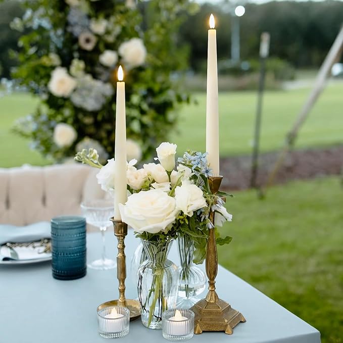 Rhytsing 11.4" Flameless Taper Candles with Timer Function, Battery Operated Dinner Tall Candlestick Rustic Wax, Warm White LED, 2 Remotes Included - Set of 6 (Ivory)