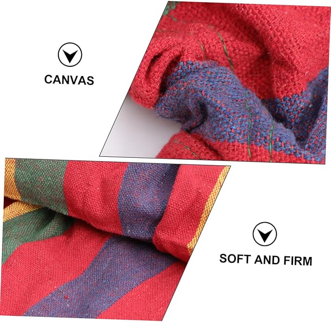 Rainbow Striped Single Traveling Hammock with Anti-tip Design, Canvas Cotton Outdoor Swing for Camping and Leisure, Red Wide Seat Portable Garden Hammock