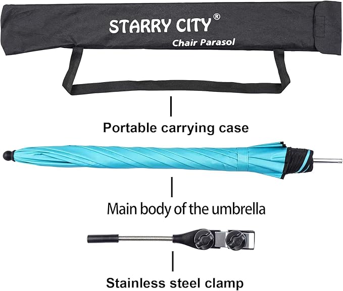 Beach Chair Umbrella with Universal Clamp,360° Adjustable Sunshade Umbrella,Clip on Parasols for Patio,Wheelchairs,Golf Carts