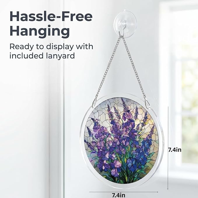 Acrylic Puzzle Suncatcher, Stained Glass Suncatcher Window Hanging, DIY Sun Catcher Kits for Adults, Home Decor Gift for Women, Friends 7.4in (Violet Flowers)