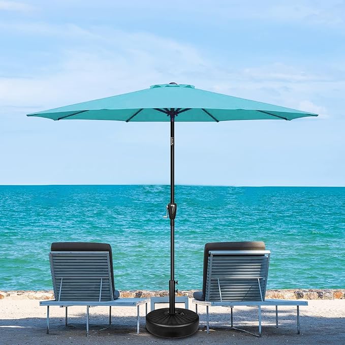 Simple Deluxe 9FT Outdoor Patio Umbrella Table Market Umbrella with Push Button Tilt and Crank, 8 Sturdy Ribs, UV Protection Waterproof for Garden, Lawn, Deck, Backyard, Pool,Turquoise