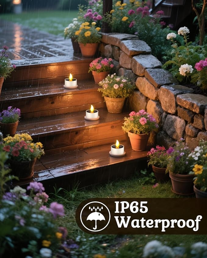 SoulBay 6pcs Solar Power Tea Lights Outdoor Candle Flameless Flicker IP65 Waterproof Rechargeable LED Candles with Dusk to Dawn Sensor for Lantern Garden Camping Party Home Decorations, 2.3" x 2"