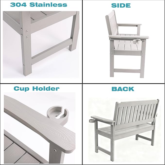 Outdoor Wooden Bench, 2-Person Garden Bench with Backrest and Armrests,Long Loveseat Bench for Garden,Porch,Courtyard, Home.(Light Gray)