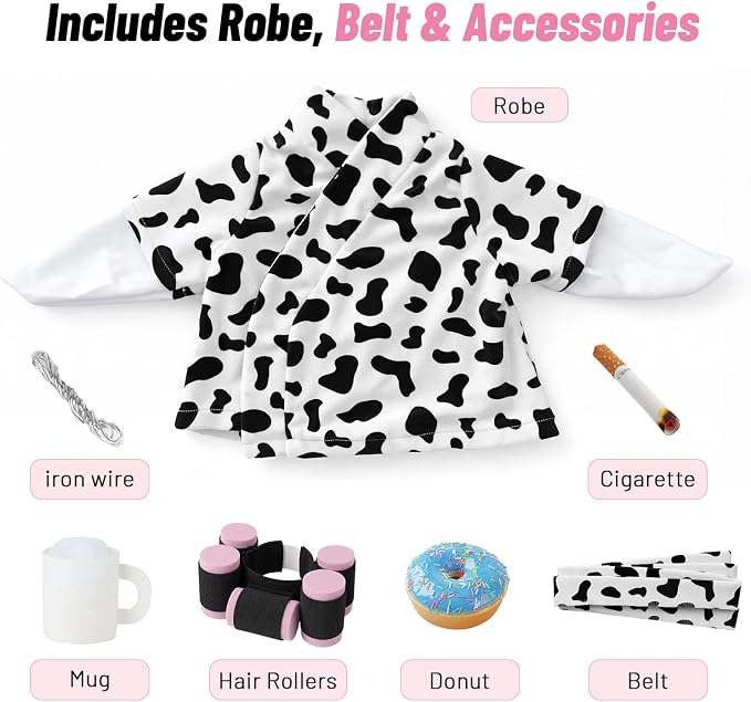 Porch Goose Outfits for 23 Inch Porch Goose, Cow Print Robe Costume with Matching Accessories, Summer Porch Goose Clothes for Front Porch Yard Garden Decor