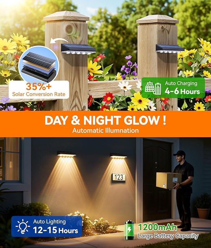 KOOPER Solar Fence Lights Outdoor Waterproof, 12 Pack Warm White & 9 Fixed Colors & Color Changing Fence Lights Solar Powered, Solar Lights Outdoor Fence for Outside Backyard Railing Patio Wall Deck