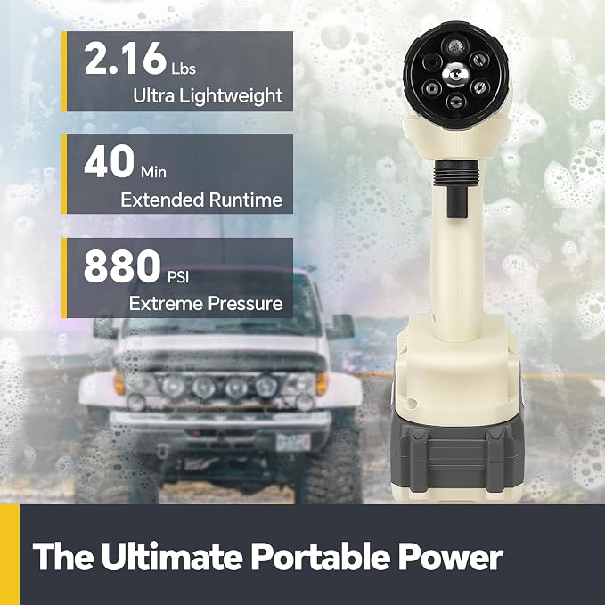 Cordless Pressure Washer, 880 PSI Portable Imapct Power Washer, 4.0Ah Battery Powered with Dual Water Source, 6-in-1 Nozzle, 16ft Detachable Hose (RG006)