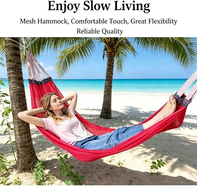 Outdoor Hammock, Super Soft and Breathable Nylon Mesh Hammock - Maximum Load of 650 LB (Green-us)