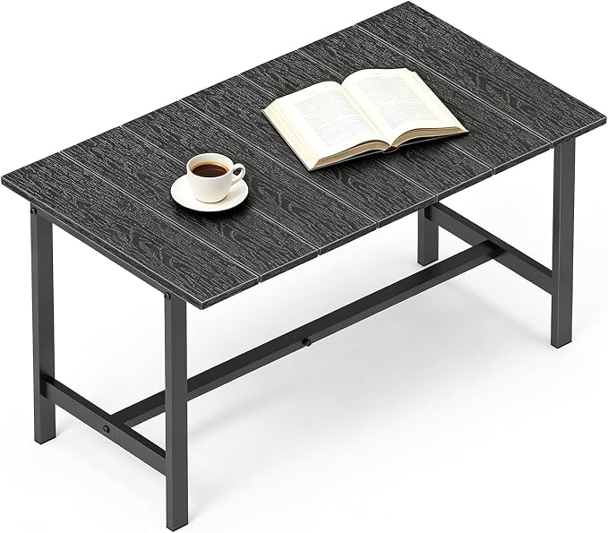mapleway 33" Outdoor Coffee Table for Patio, Heavy Duty Metal Frame with Wood Slat Top, Weather Resistant Outside Table for Garden Deck Balcony Porch, Easy Assembly, Black