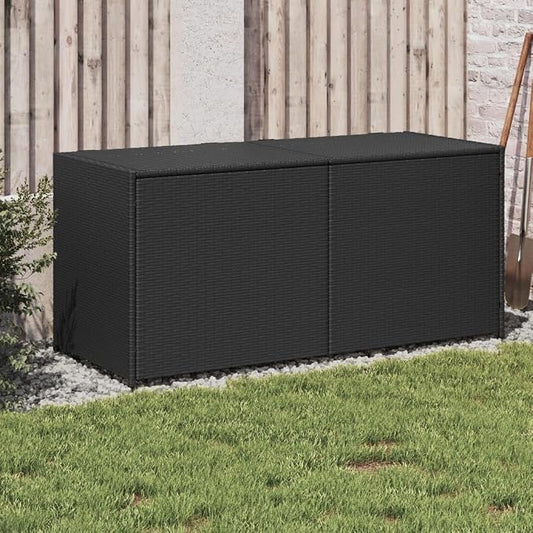74.8 Gal Black Garden Storage Box with Removable Waterproof Bag PE Rattan Patio Furniture Deck Box for Pool Toys Cushions Outdoor Organizer