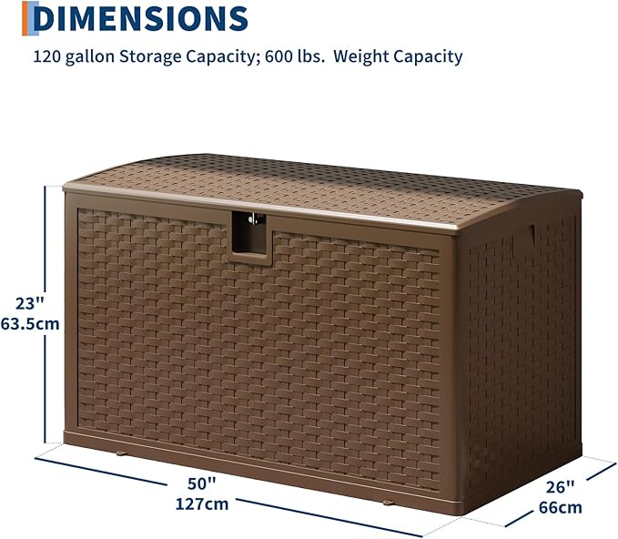 120 Gallon Resin Deck Box-Organization and Storage for Patio Cushions, Throw Pillows and Garden Tools