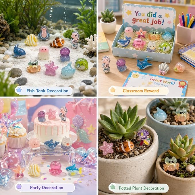 120Pcs Mini Resin Animals Blind Bag,Tiny Animal Figurines For Garden Decor | Glow In The Dark,Individually Wrapped Mystery Bags,Sea Creatures,Ideal Gift