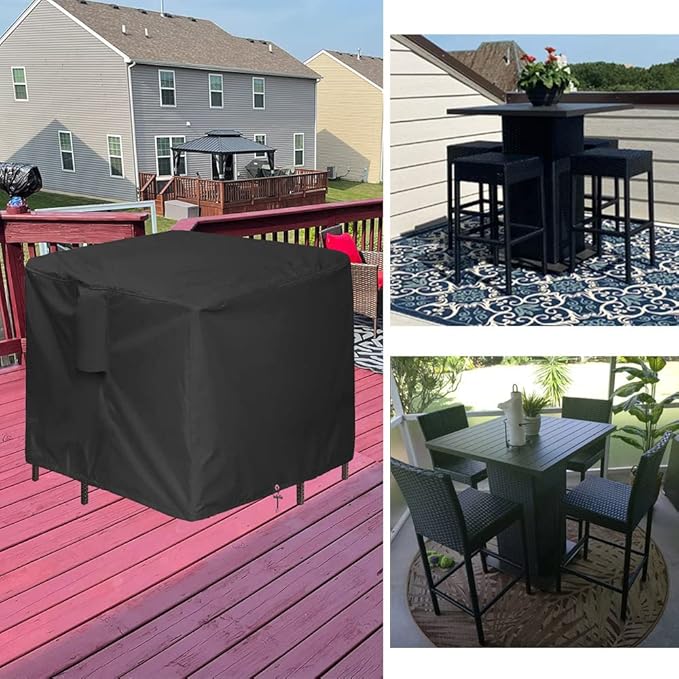 5 Piece Bar Height Patio Furniture Dining Set Covers Waterproof Outdoor 60 Inch Square High Top Patio Bar Height Bistro Table & Chair Sets Winter Cover, Black