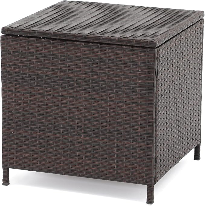 Verano Garden Outdoor Wicker Side Table, Small Storage Rattan Wicker End Table, Square Resin Coffee Table for Garden Porch Deck Living Room Backyard (Brown)