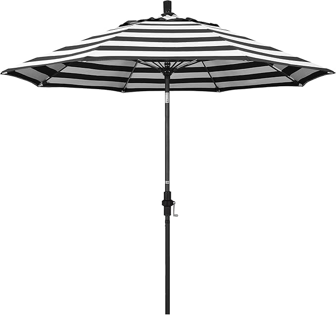 California Umbrella 9' Round Crank Lift, Collar Tilt, Aluminum Pole, Fiberglass Rib Patio Umbrella,