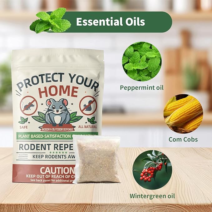 Mouse Repellent Pouches, 10 Pack Peppermint Oil Rodent Mouse Deterrent, Suitable for Indoor and Outdoor Use, Prevents Squirrels Spider Pests and Repels Mice, Safe for Pets and Family