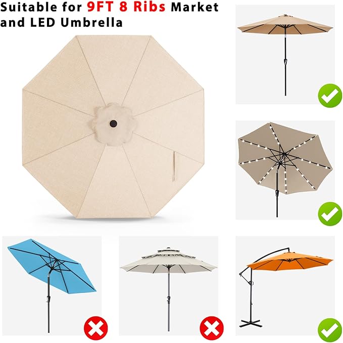 ABCCANOPY OLEFIN® 5-Year Non Fading 9FT Patio Umbrella Replacement Canopy Only (Light Beige)