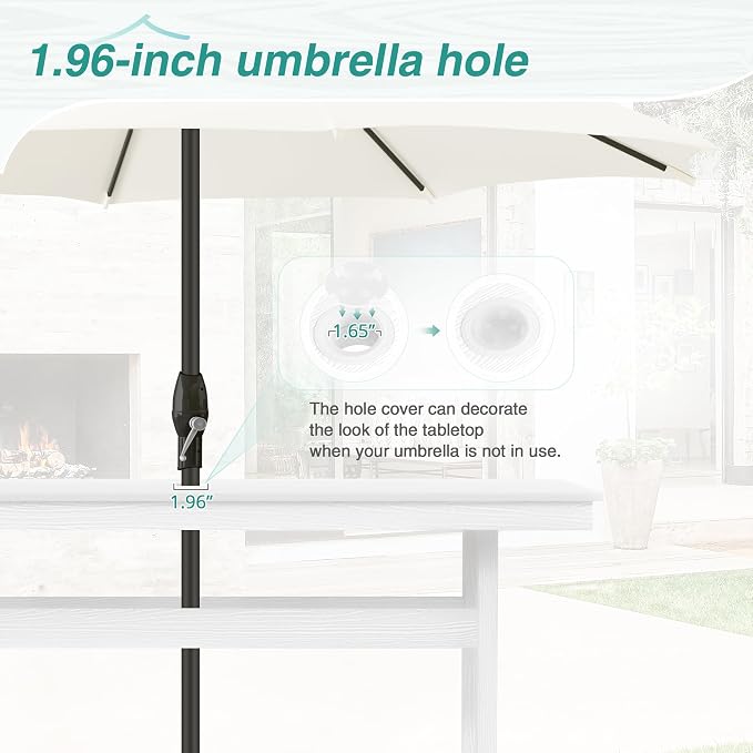 Rectangle Outdoor Dining Tables for 6, HDPS Weather Resistant Patio Dining Table, 66" Outdoor Tables with 1.96" Umbrella Hole for Porch, Balcony, Backyard, White