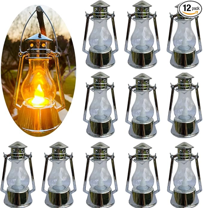 12 Pack Mini Lantern for Little Cowboy Centerpieces Tables Ideas Western Party Favor Decorations Wedding Decor Camping with 4inch Flickering LED Candle, Vintage Table Toppers Decorative