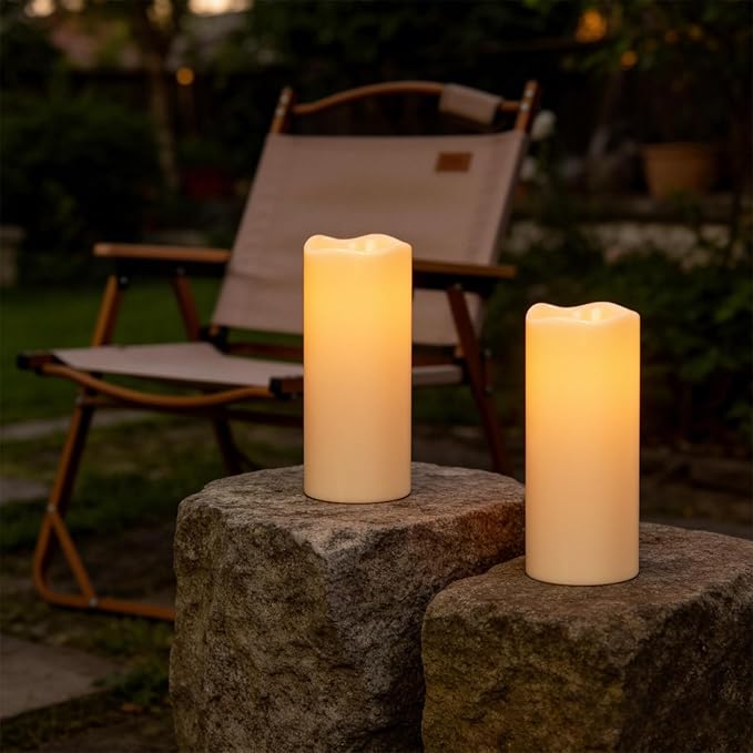 Eldnacele Large Outdoor Solar Flameless Candles Waterproof, 4" x 10", Solar Powered Dusk to Dawn Plastic LED Flickering Pillar Candles for Garden Patio Lanterns Wedding Holiday Decor(2 Pack White)