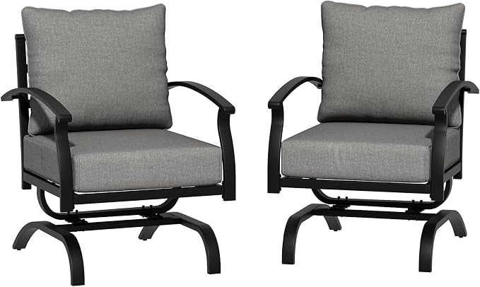 Kurapika 2 Pieces Patio Furniture Set, Outdoor Metal Rocking Chair, Patio Bistro Set Rocker with Thickened Cushions for Porch Garden Deck, Grey