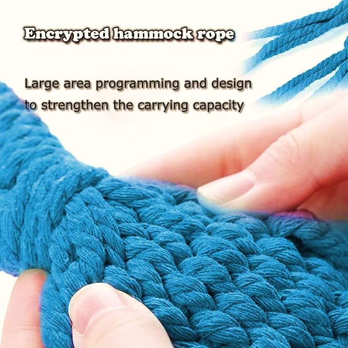 CJ Ultra Double Brazilian Hammock - XL Wide Two Person Soft Woven Cotton Fabric - Long Hamaca Swing Bed for Backyard Patio or Porch - Outdoor or Indoor - Includes 2 Hanging Tree Ropes (Blue Striped)