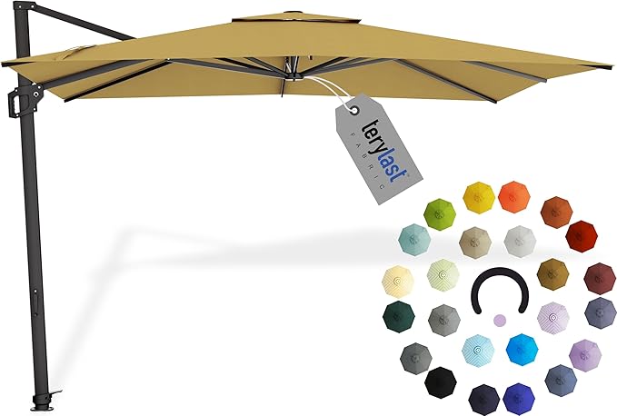 Midtown Umbrellas 9 x 9 Ft Outdoor Cantilever Patio Umbrella w/Terylast Sand Fabric - Rotate Tilt 360° Offset Patio Umbrella, Deck Patio Umbrella, Backyard Umbrella & Garden Umbrella - Black Frame