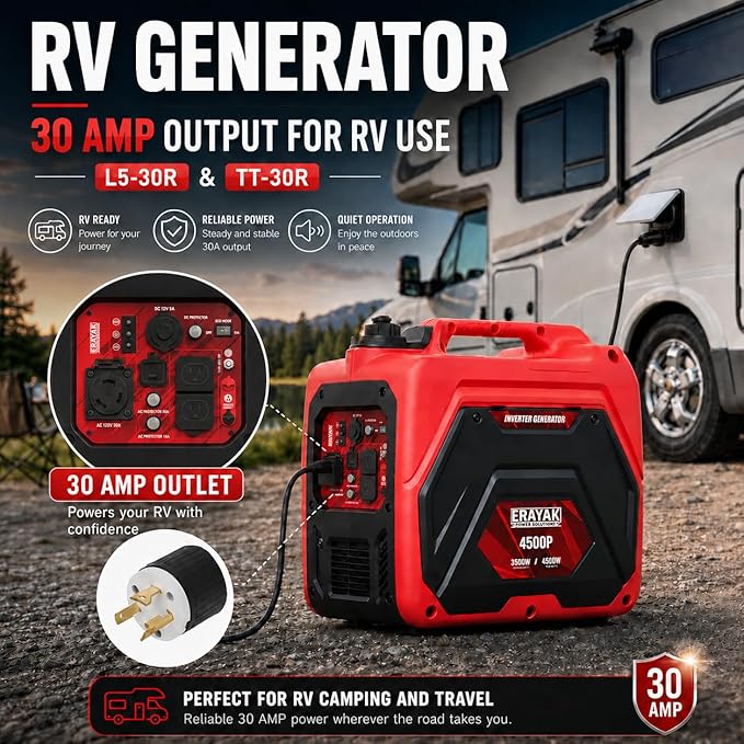 ERAYAK 4500W Portable Inverter Generator for Home Use, Super Quiet Small Generator for Camping Outdoor Emergency Power Backup, Gas Powered Engine, ECO Mode, EPA Compliant