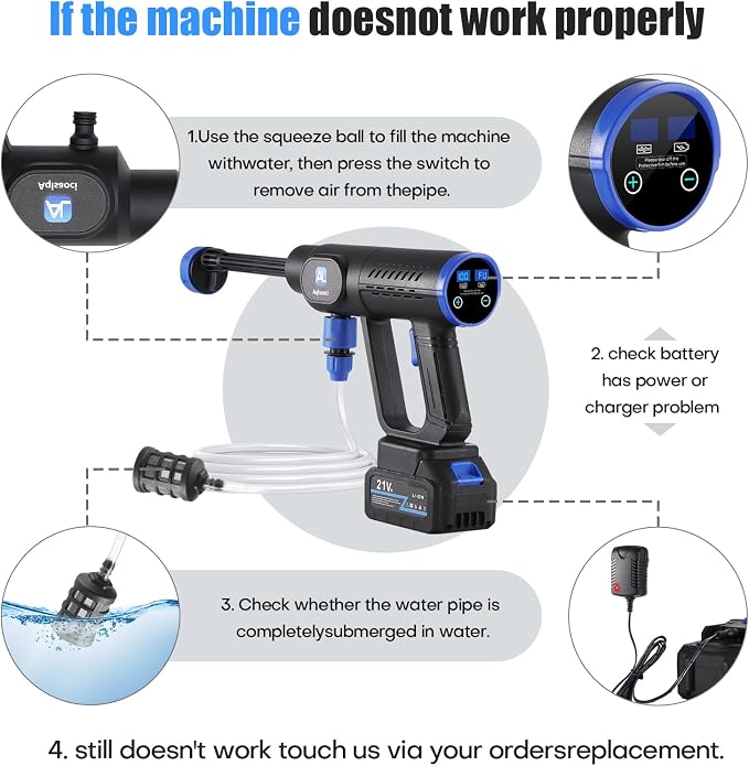 Cordless Portable Cleaning Tools, Brushless Portable Power Machine with LCD Display,100 Levels Adjustable,2×21VRechargeable Batteries 6-in-1 Nozzle Sprayer for Car,Patio,RV,Fence & Yard Cleaning