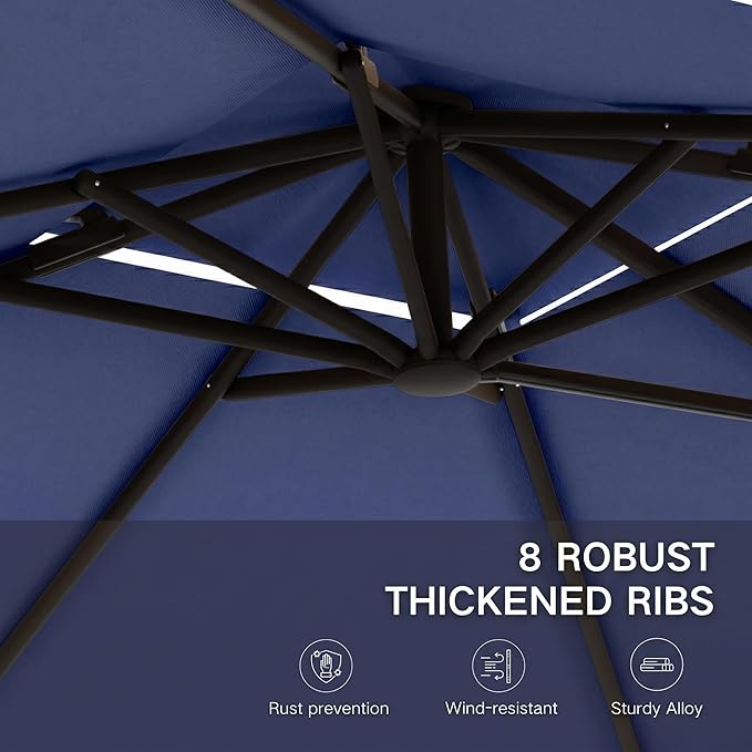 Kingdura Cantilever Patio Umbrella with Double Top Vent, Large Square Aluminum Outdoor Offset Umbrella with 360-degree Rotation, Infinite Tilt, UV Protection for Pool Deck Garden Patio