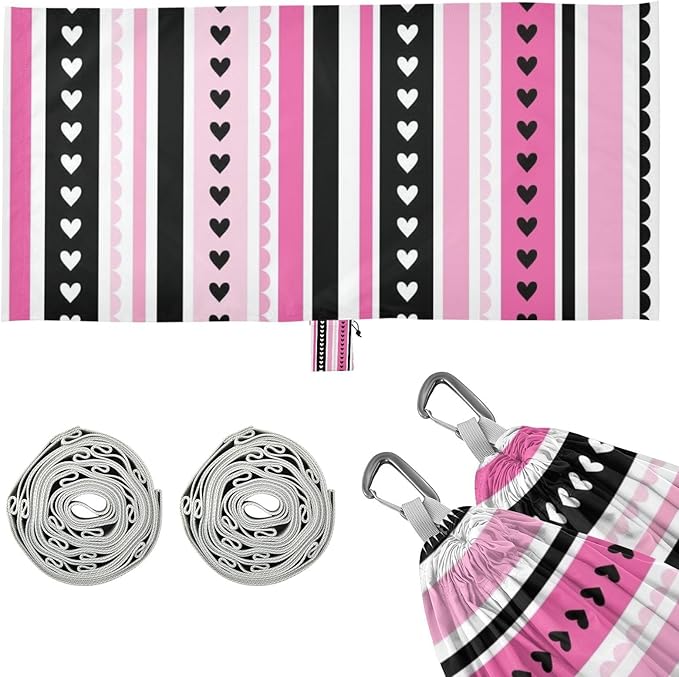 Black and Pink Valentine Heart Stripes 330lb Capacity Hammocks with Tree Straps Hanging Hammock for Outside Beach Patio Garden macas mexicanas de Patio para Adulto